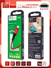 Красный кабель USB- 8-pin GFPoWeR 02L, 1 м, 2.4A, нейлон (Lightning)
