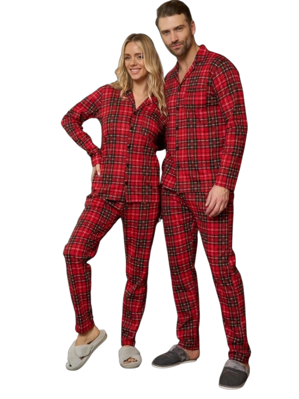 Пижама со штанами клетчатая семейная хлопок Family Look новогодняя для мужчин и женщин