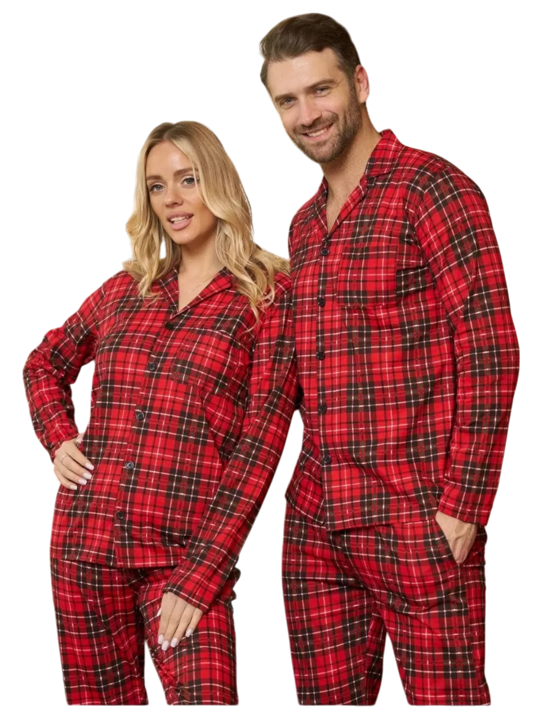 Пижама со штанами клетчатая семейная хлопок Family Look новогодняя для мужчин и женщин