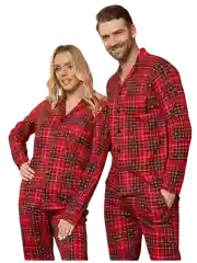 Пижама со штанами клетчатая семейная хлопок Family Look новогодняя для мужчин и женщин