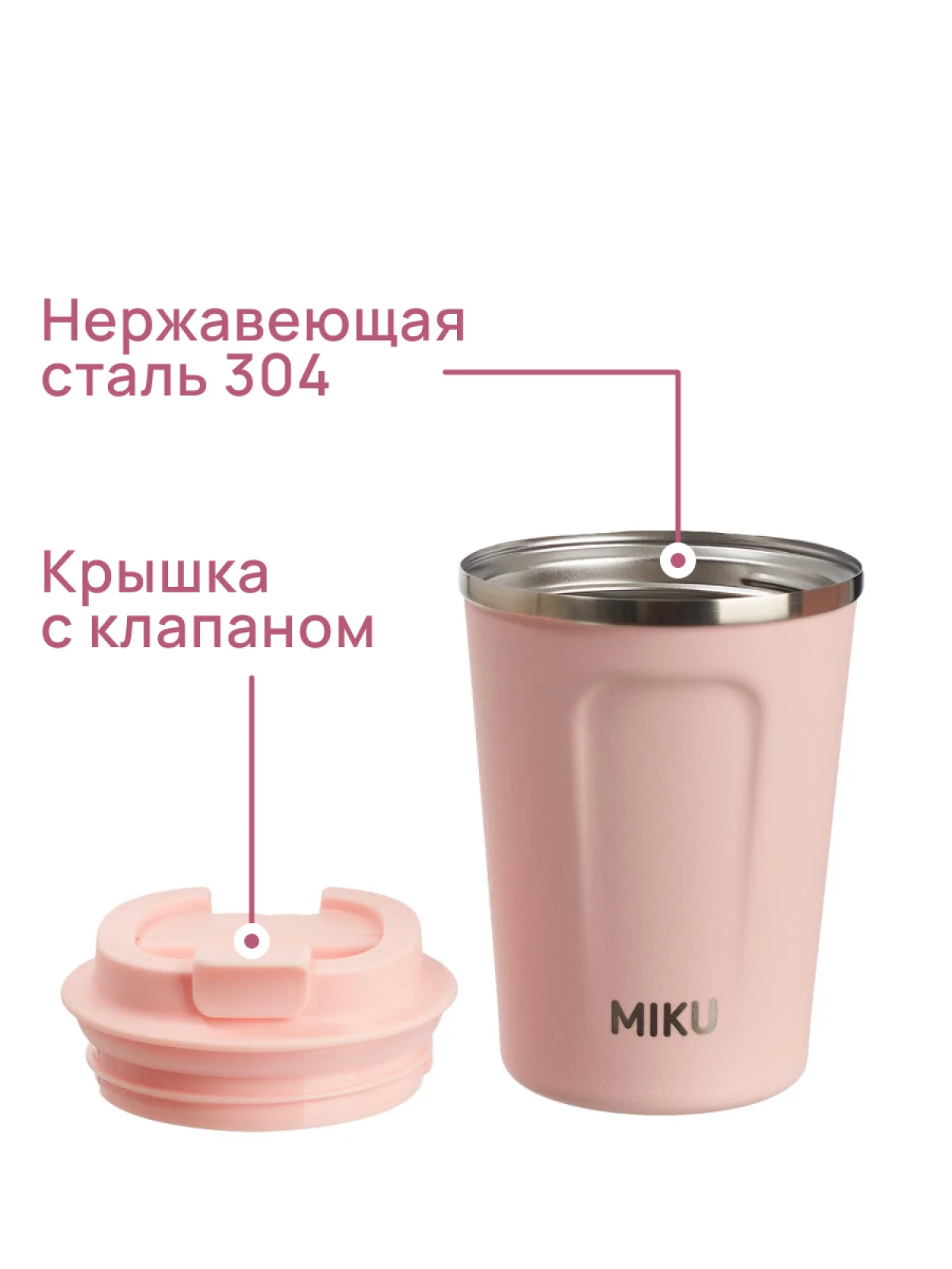 Термокружка MIKU 380 мл, розовая