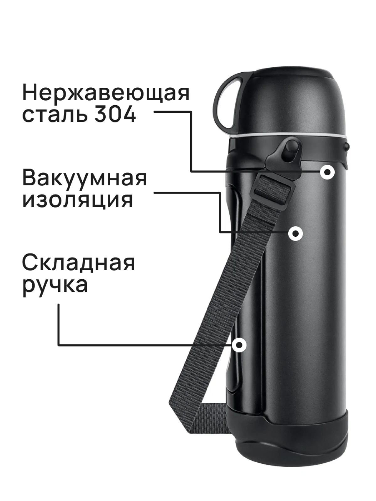 Черный термос для напитков MIKU 1900 мл, черный