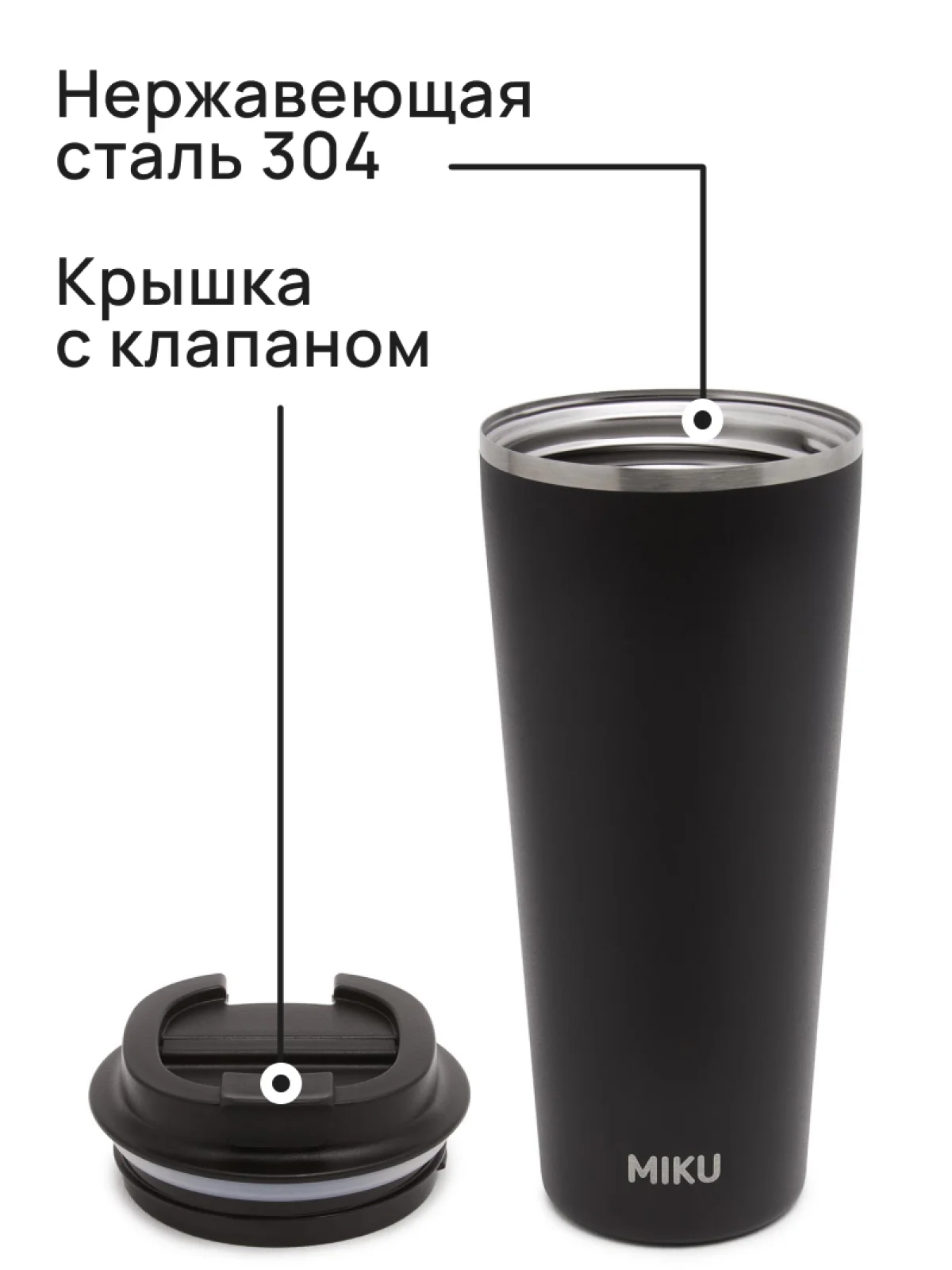 Черный термокружка MIKU 720 мл