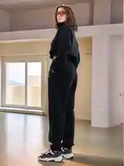 Черный костюм женский, тёплый, флисовый
