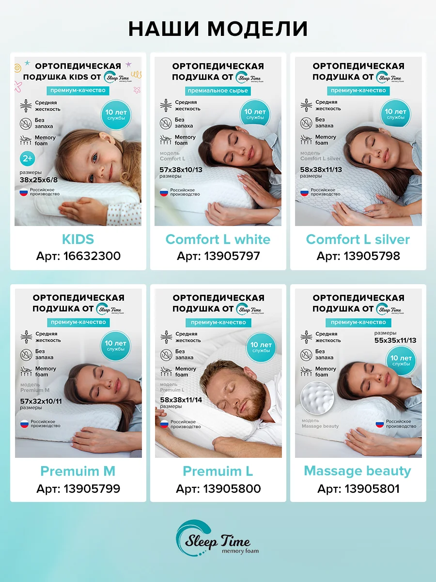 Детская Ортопедическая  подушка  SleepTime Kids S, для сна анатомической формы