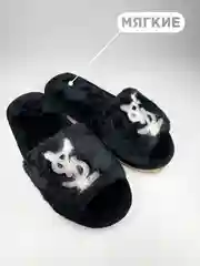 Черный тапочки домашние, женские, меховые