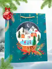 Зеленый пакет подарочный новогодний крафтовый, 18 х 23 х 10 см, подарочная коробка новогодняя