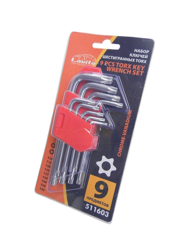 Ключ l-образный  torx 9 шт в наборе. размер:  t10-t45 LAVITA