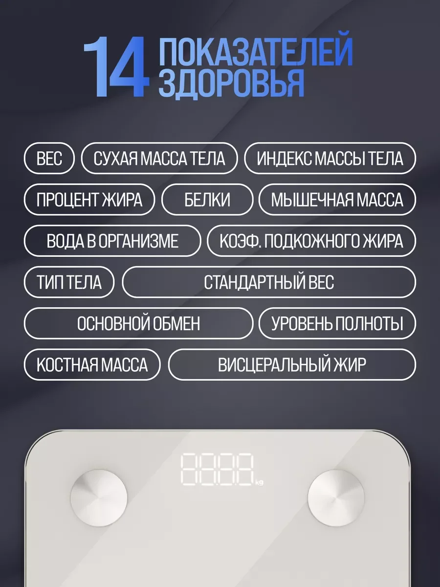 Белый весы напольные электронные Titan Electronics 07 MINI, 14 показателей, до 180 кг