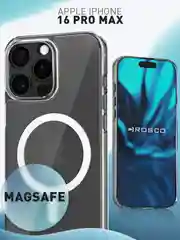 Прозрачный чехол MagSafe для iPhone 16 Pro Max, пластиковый с силиконом ROSCO защитой камер, магнитом