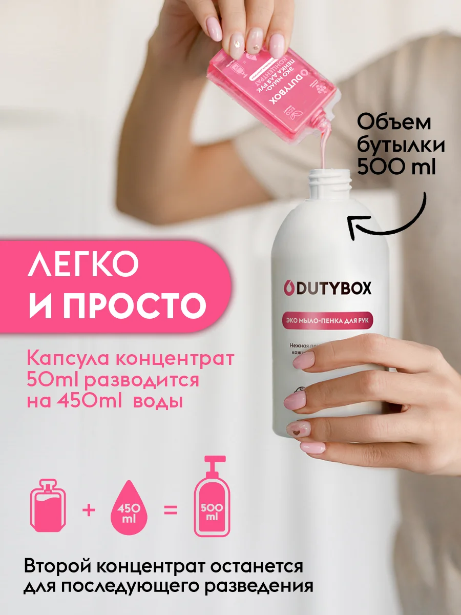 Жидкое мыло пенка для рук и тела DUTYBOX 1л с ароматом Малина в йогурте + ДОЗАТОР