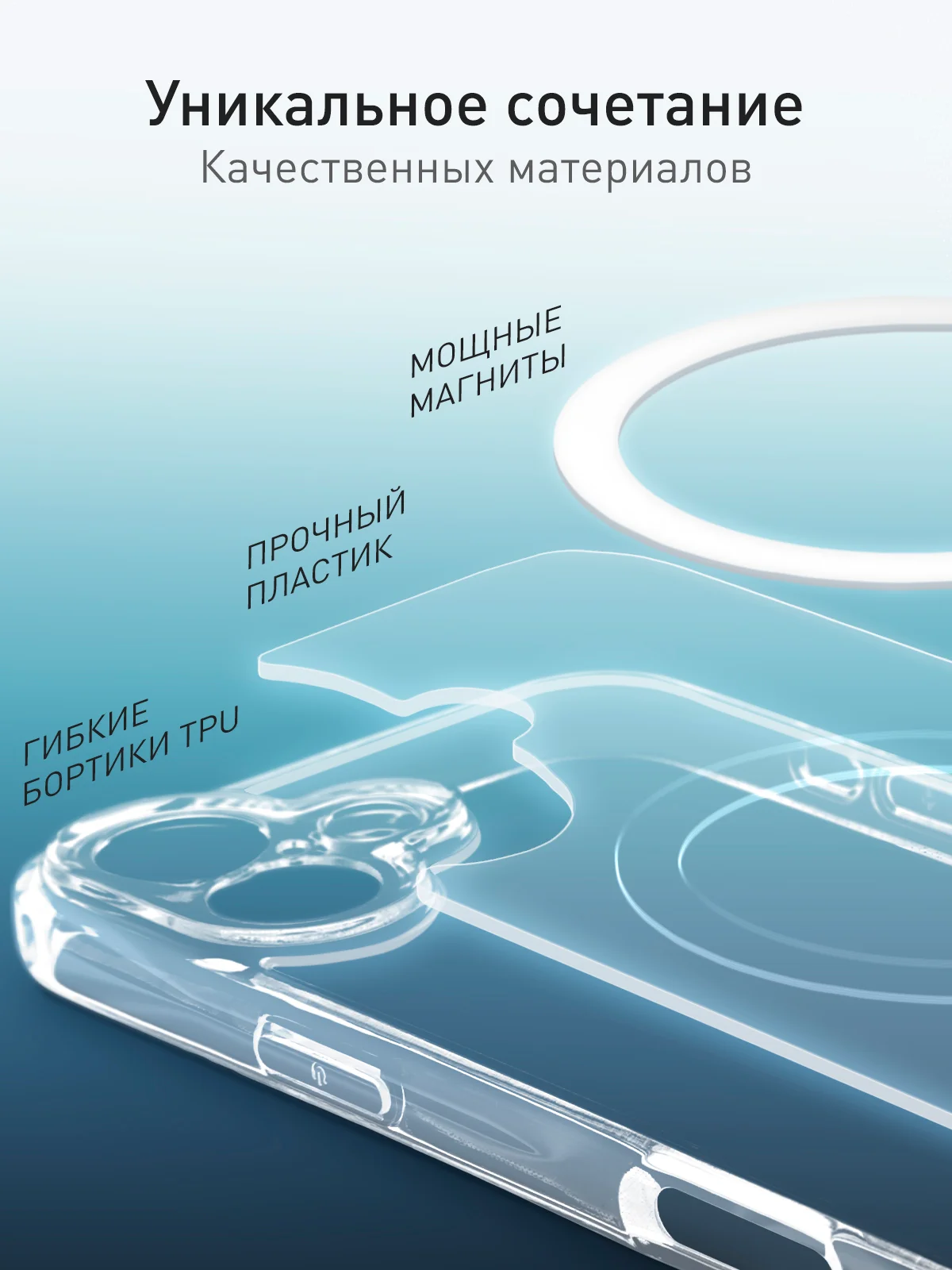 Прозрачный чехол MagSafe для iPhone 16 пластиковый с силиконом ROSCO прозрачный, магсейф защита камер