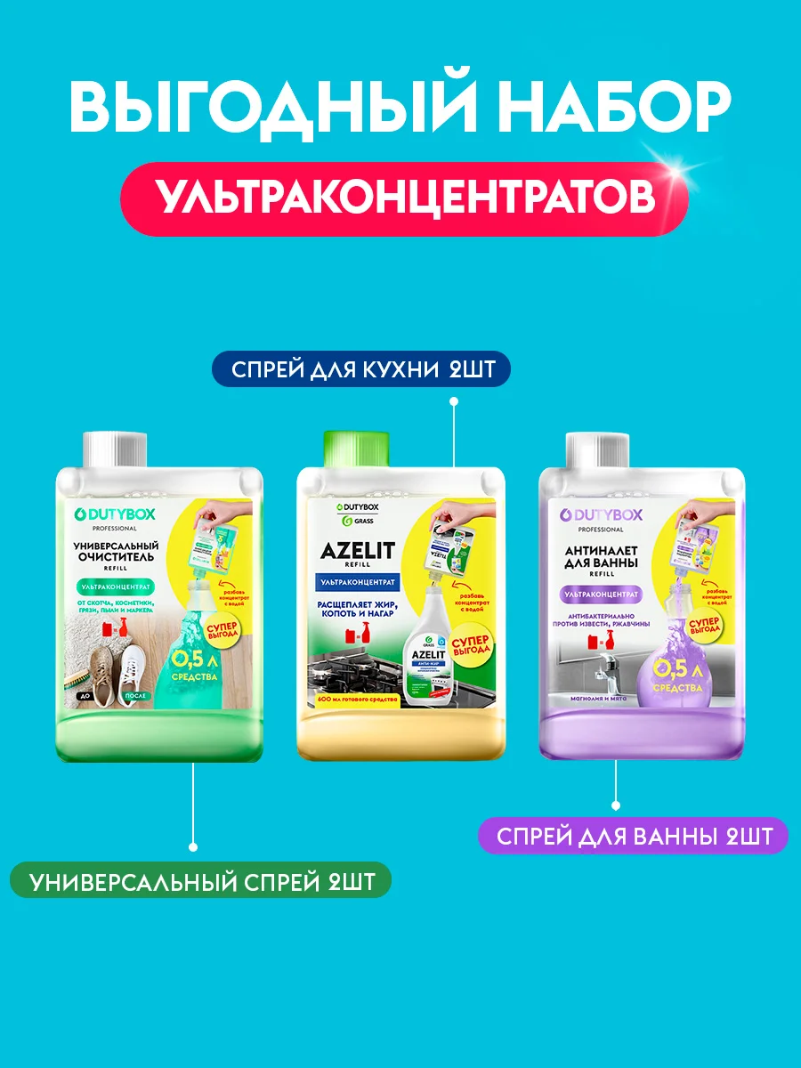 Набор концентратов чистящих средств для уборки дома DUTYBOX Refill, 6шт