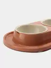 Коричневый миска для животных, кошек и собак двойная на подставке / поилка для кошек