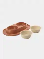 Коричневый миска для животных, кошек и собак двойная на подставке / поилка для кошек
