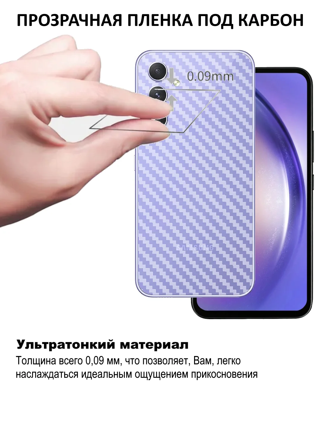 Прозрачный защитная пленка для Samsung Galaxy A16 под карбон, черная,назад, кожу