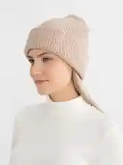 Бежевый меланж шапка зимняя женская