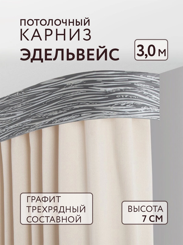 Карниз потолочный Эдельвейс 3,0м 3 рядный графит ПВХ 7см планка с/п составной Легранд