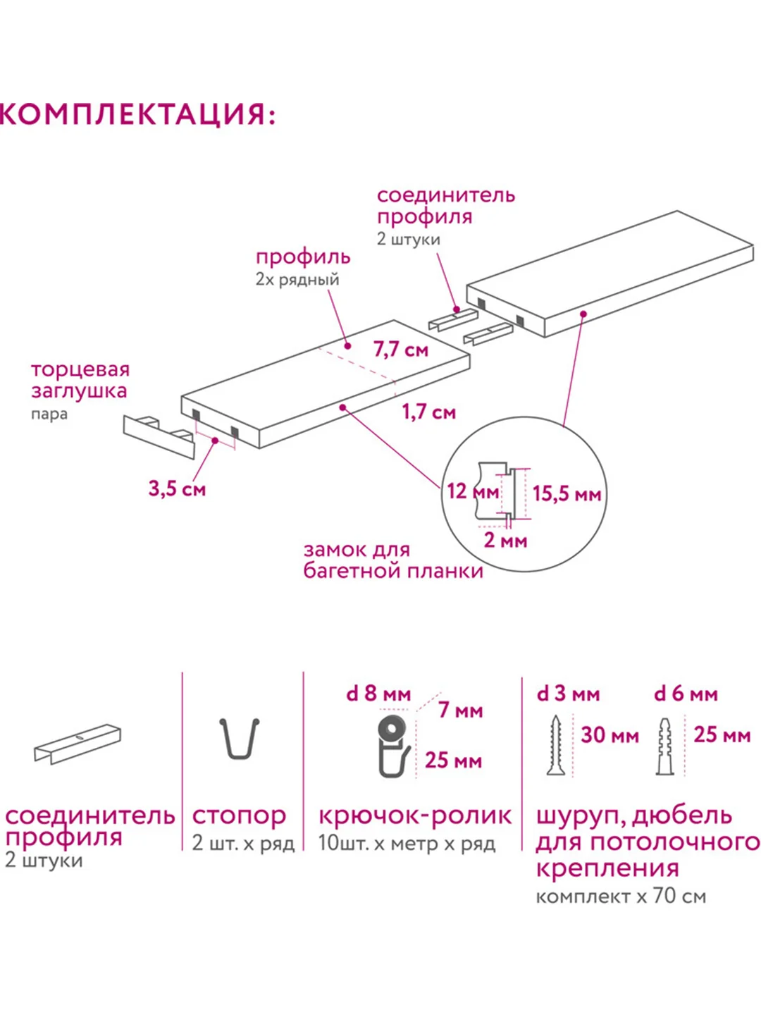 Карниз потолочный Стандарт 2,0м 2 рядный составной белый ПВХ Легранд