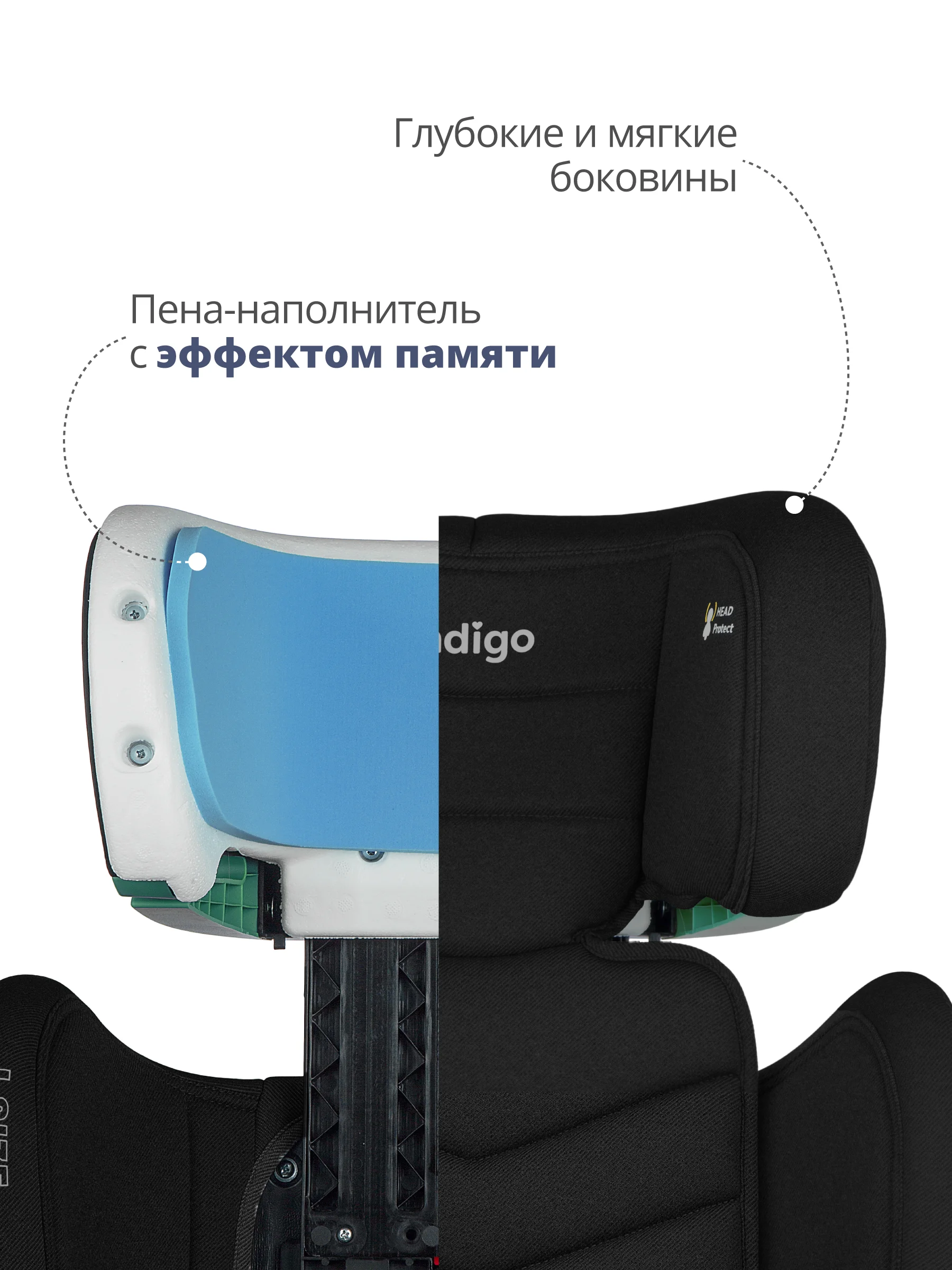 Черный детское автокресло бустер Indigo DEFENDER I-SIZE Isofix растущее, от 15 до 36 кг
