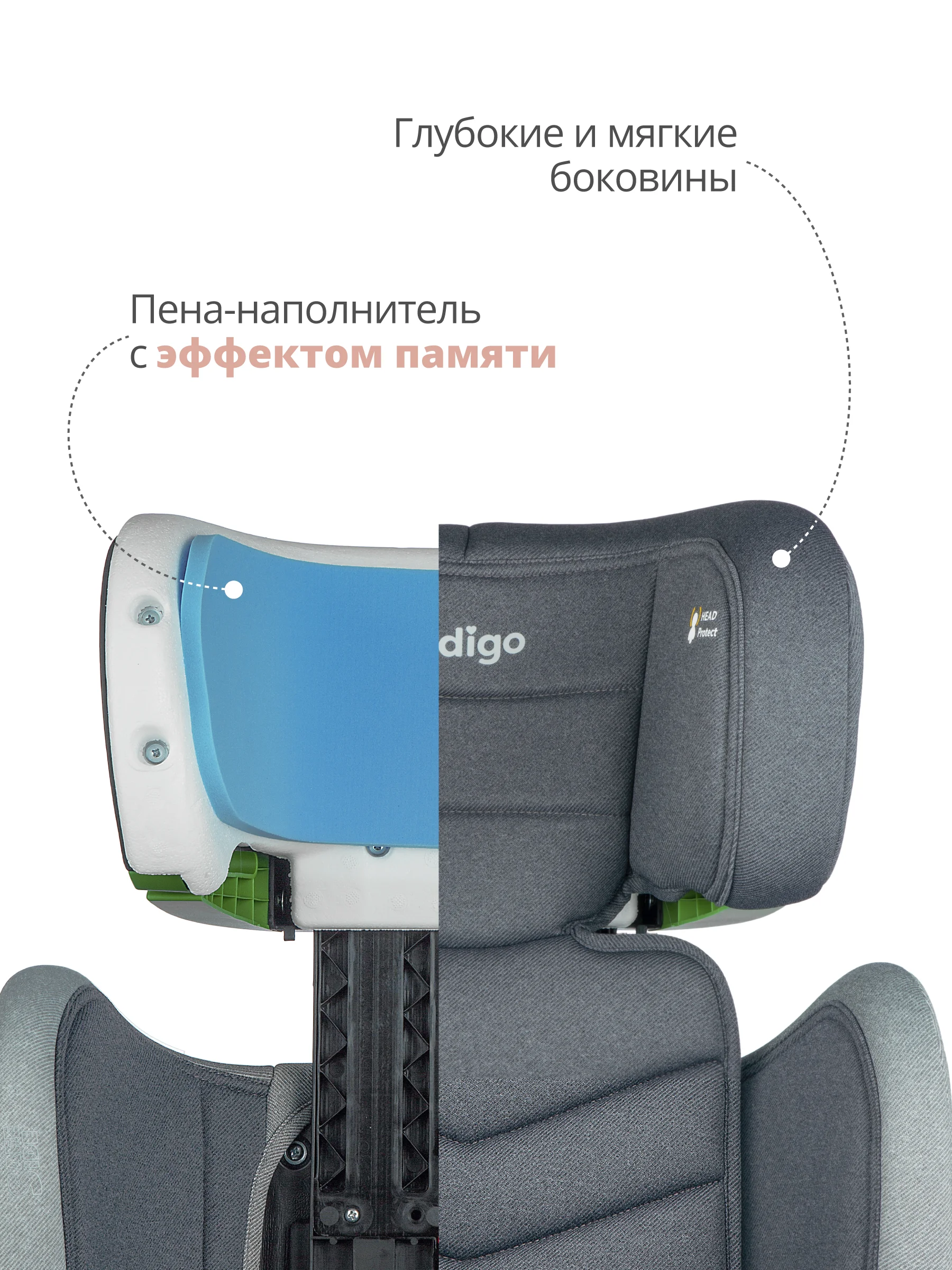 Тёмно-серый детское автокресло бустер Indigo DEFENDER I-SIZE Isofix растущее, от 15 до 36 кг