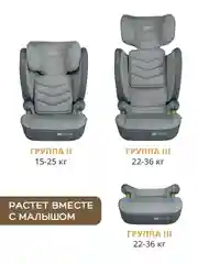 Серый детское автокресло бустер Indigo DEFENDER I-SIZE Isofix растущее, от 15 до 36 кг