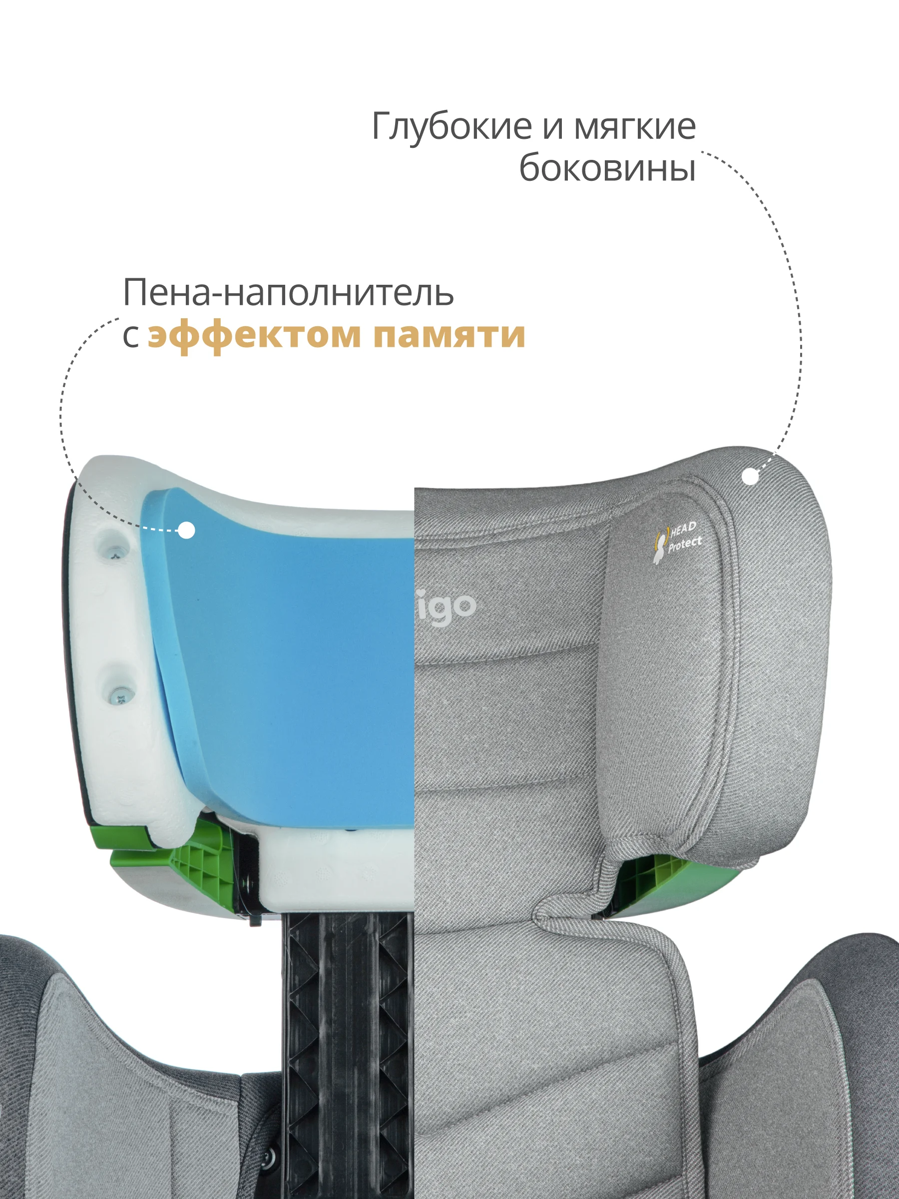 Серый детское автокресло бустер Indigo DEFENDER I-SIZE Isofix растущее, от 15 до 36 кг