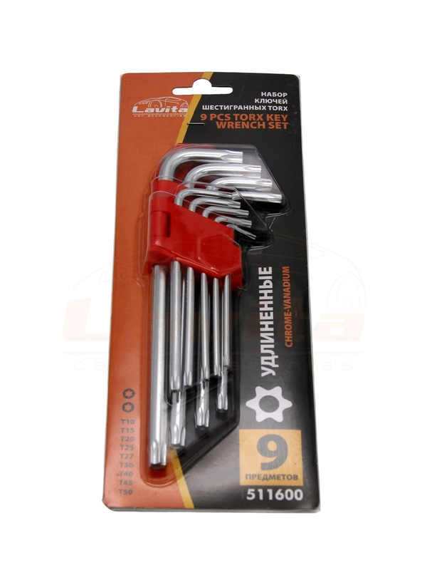 Ключ l-образный torx 9 шт в наборе. размер: t10-t50, удлинённый. LAVITA