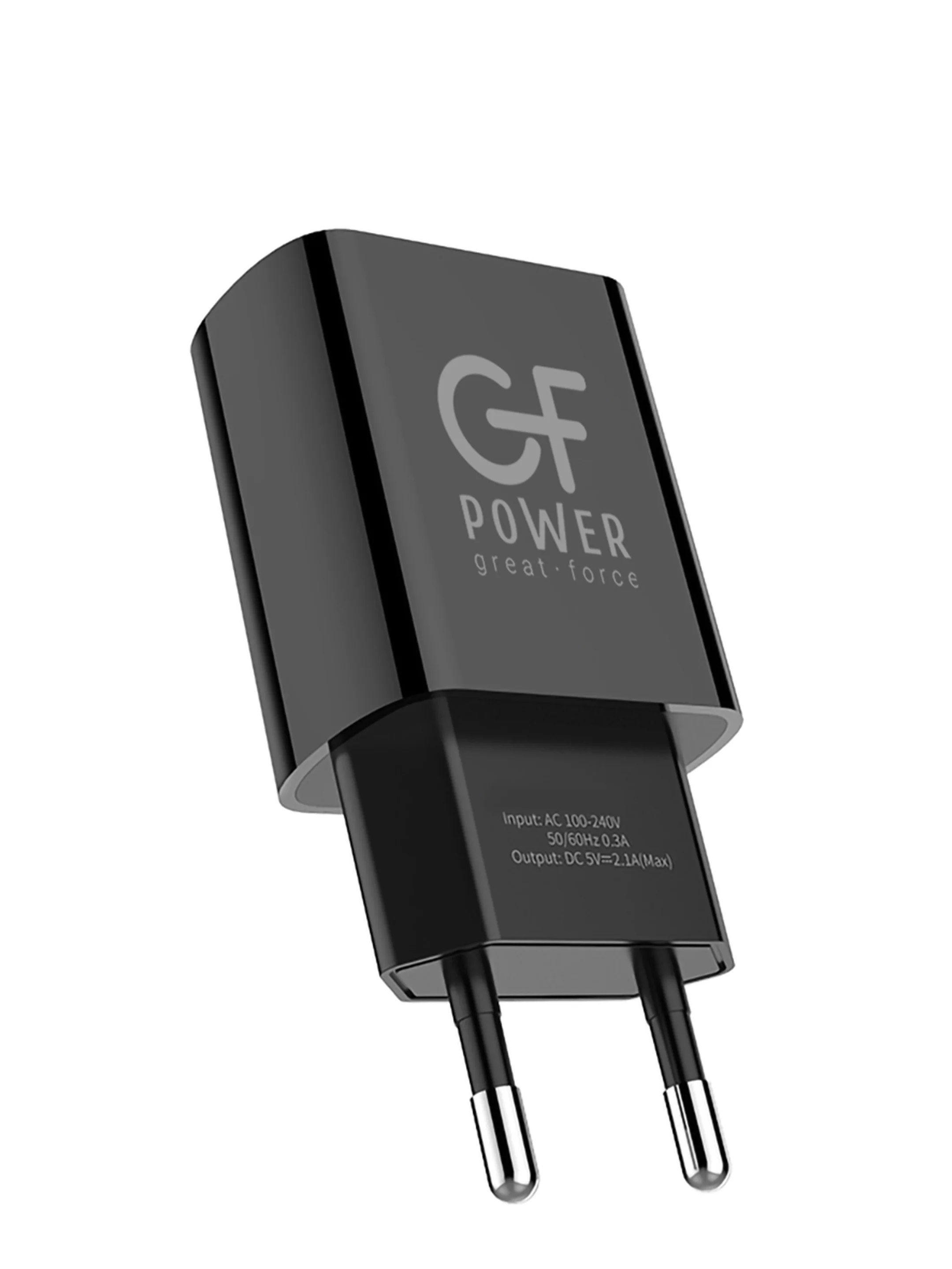 Черный сетевое зарядное устройство GFPower GF20, USB (5В / 2.1А)