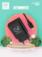 Черный сетевое зарядное устройство GFPower GF20T, USB, 5 В, 2.1 А, с кабелем Type-C