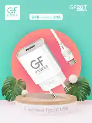 Белый сетевое зарядное устройство GFPower GF20T, USB, 5 В, 2.1 А, с кабелем Type-C