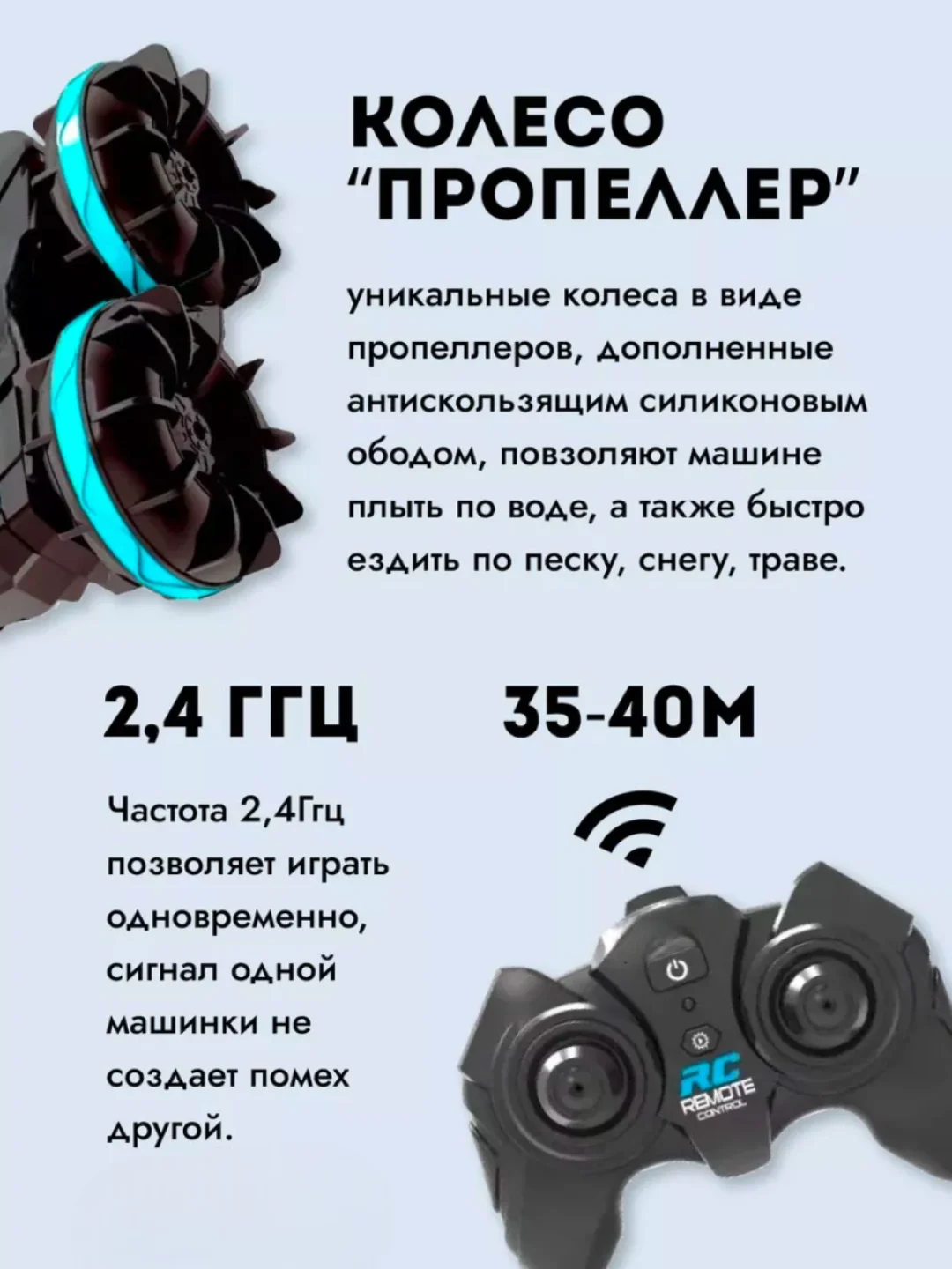 Голубой машинка на пульте управления "АМФИБИОН"