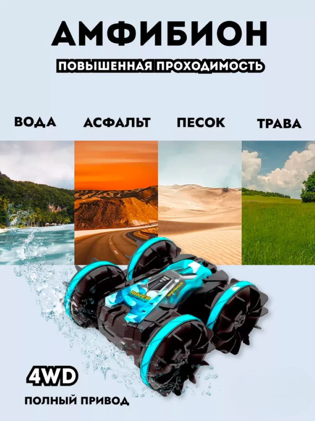 Голубой машинка на пульте управления "АМФИБИОН"
