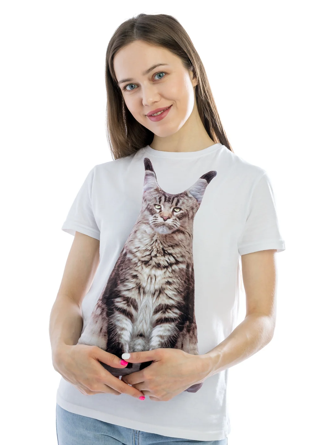 Серый меланж мягкая подушка Кошка/Кот, реалистичная