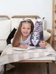 Серый меланж мягкая подушка Кошка/Кот, реалистичная