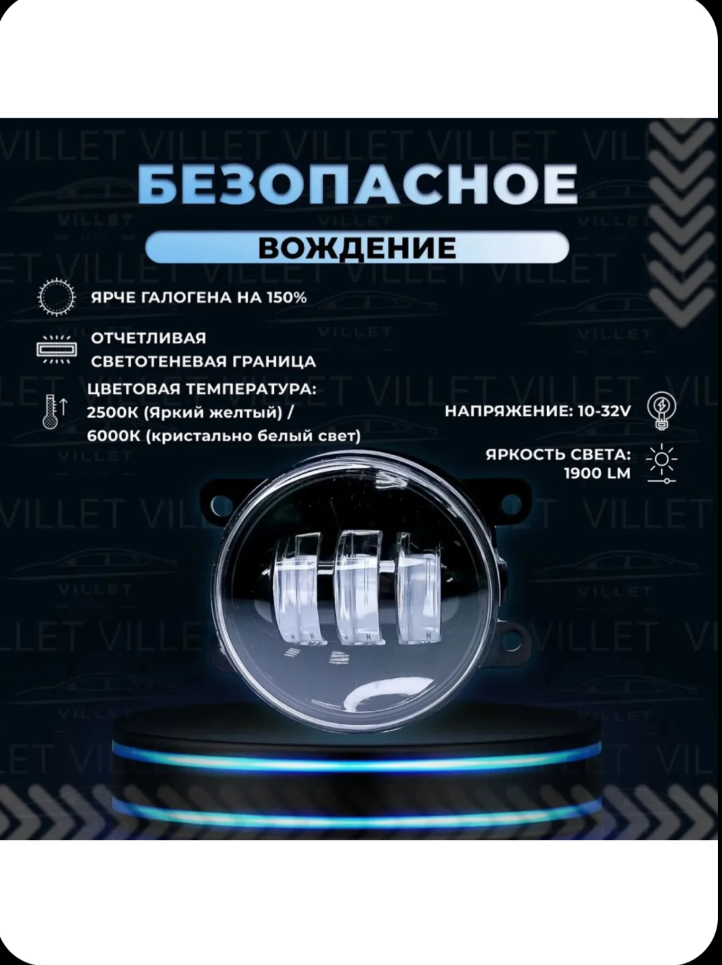 Светодиодные туманки с регулировкой по высоте, Led ПТФ 30W, Веста / Гранта ФЛ / Нива Урбан, 2 шт