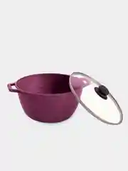 Бордовый кастрюля, 3 литра, с крышкой, литая, алюминиевая, мрамор, с антипригарным покрытием, эко