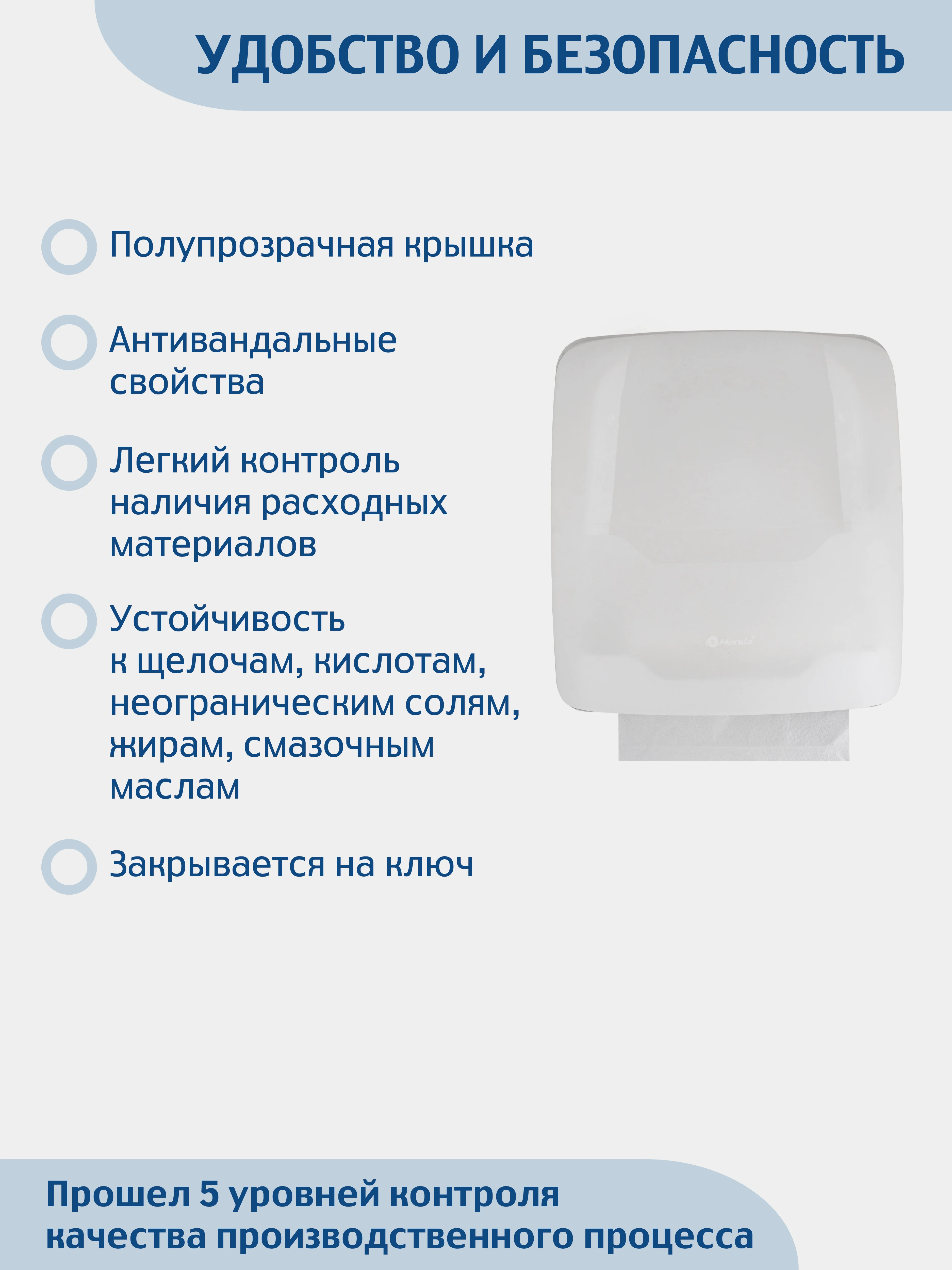 Белый диспенсер для листовых бумажных полотенец Z сложения "MERIDA" (вместимость до 400 штук)