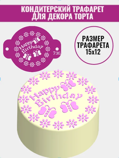 Трафарет для декора бенто торта Happy Birthday № 736