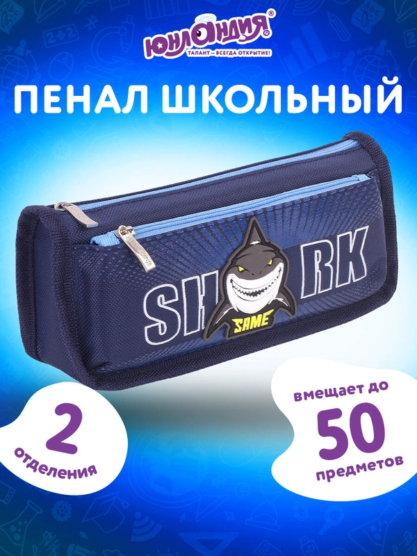Пенал школьный для ручек, карандашей Юнландия, 2 отделения, Shark, 21х6х9 см, 270272