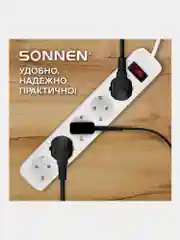 Удлинитель сетевой фильтр Sonnen Spw-505, 5 розеток с заземлением, выключатель, 513655