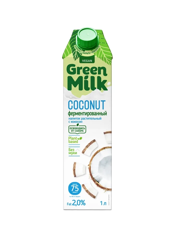 Растительный напиток с кокосом GREEN MILK на ячменно-нутовой основе, 1л