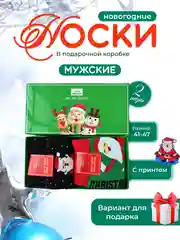 Зеленый носки новогодние в подарочной коробке, 2 пары. Новогодний подарок
