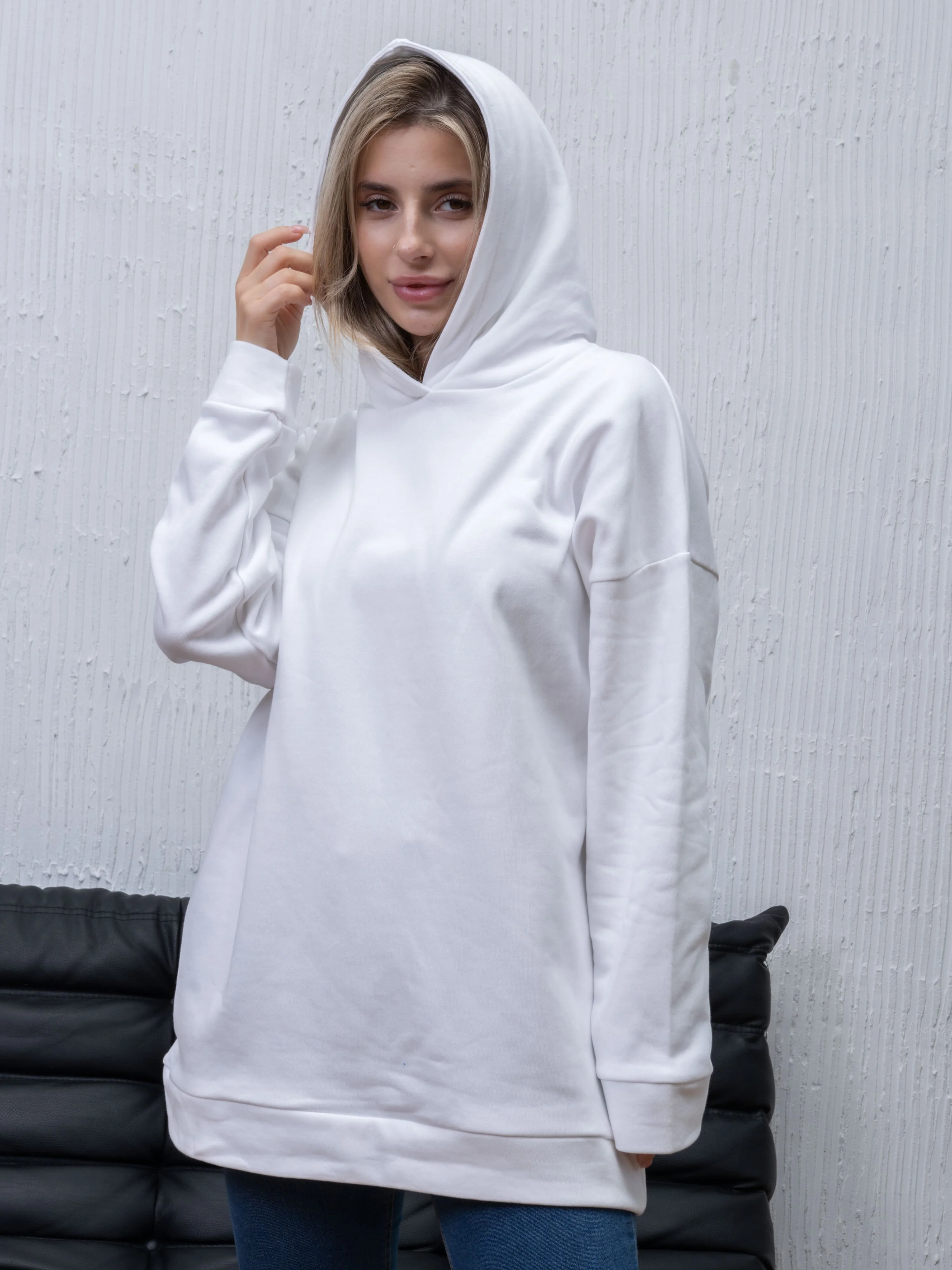 Коралловый худи женское, оверсайз, утепленное, с капюшоном