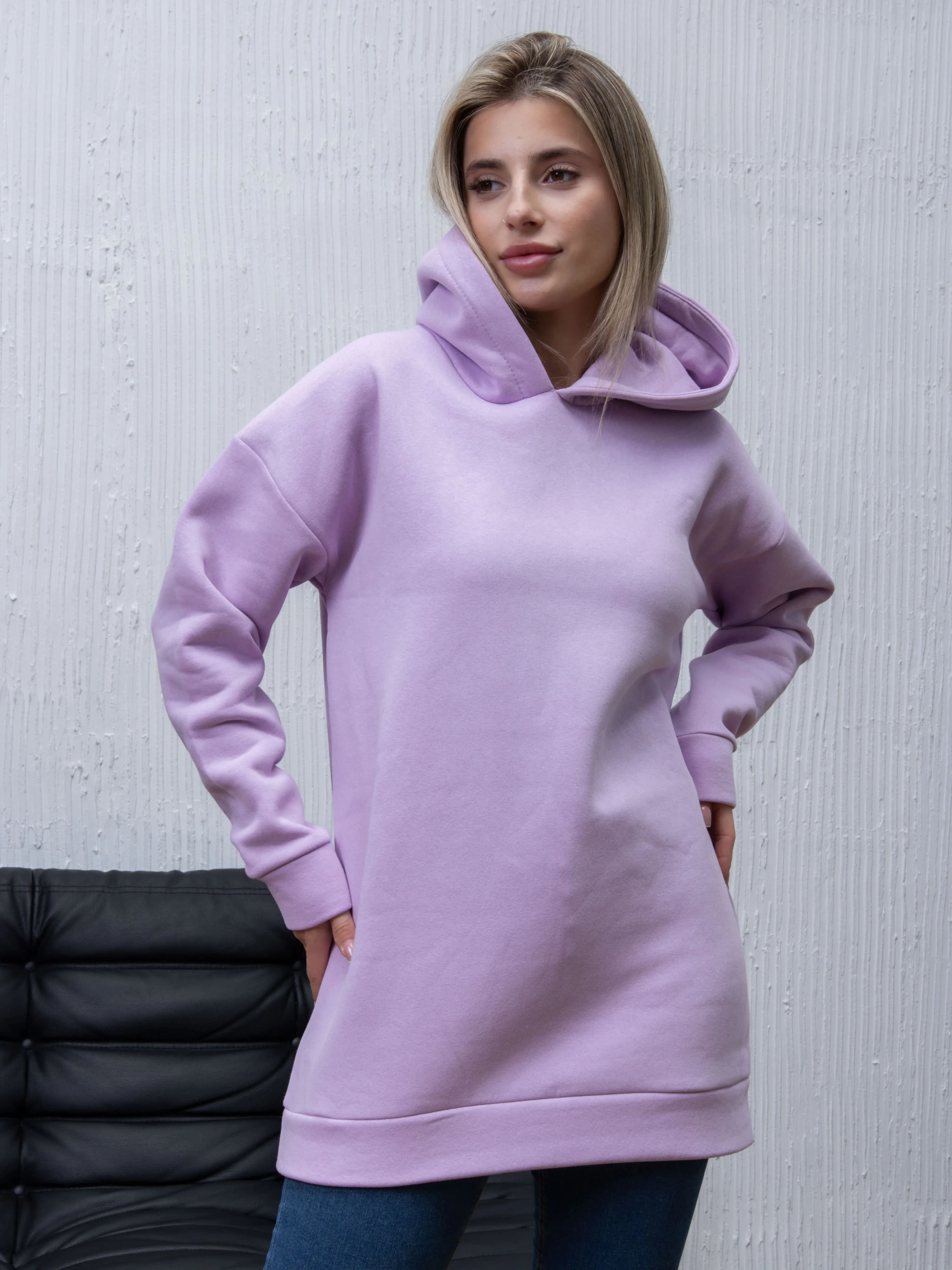Коралловый худи женское, оверсайз, утепленное, с капюшоном