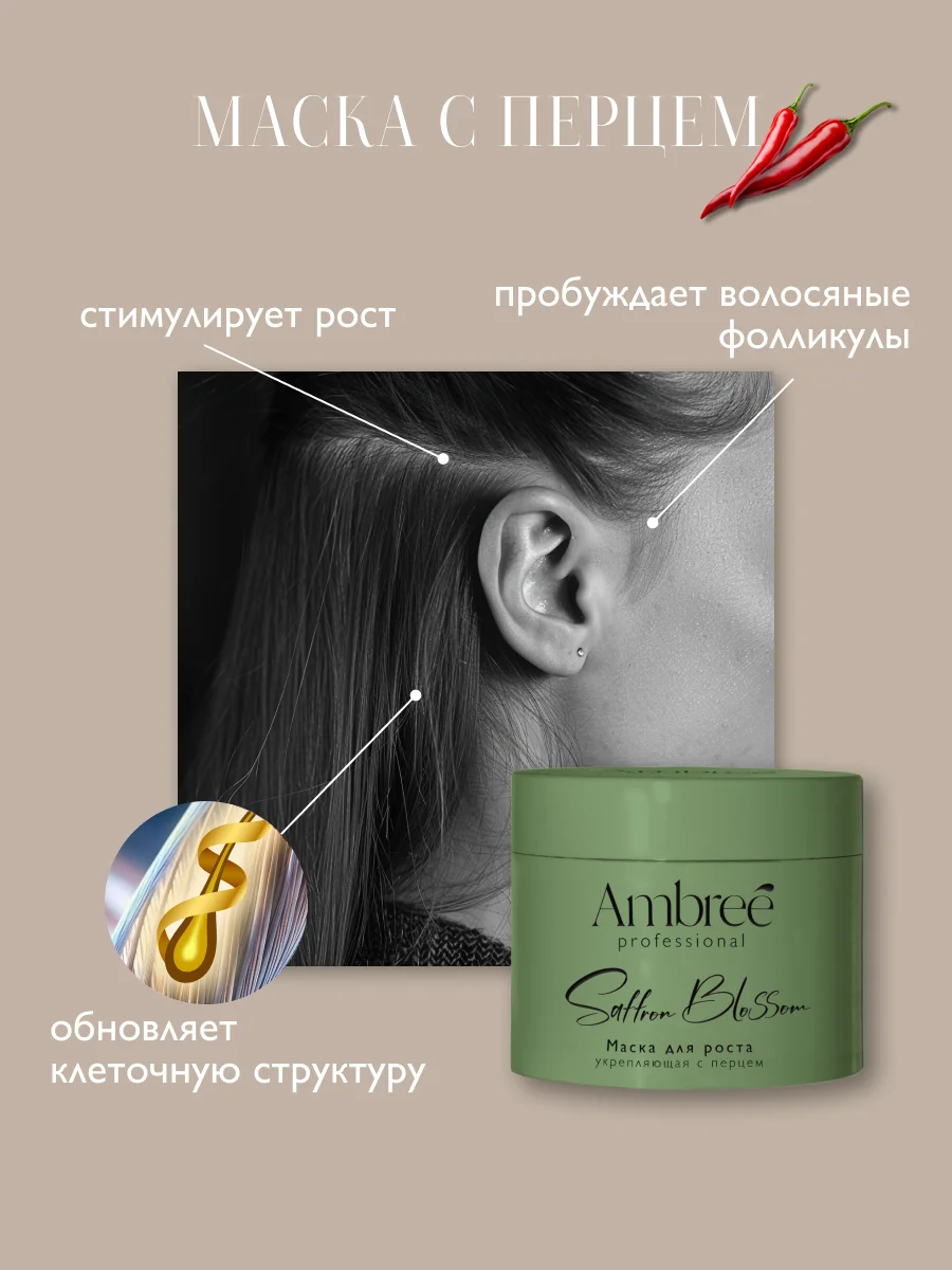 AMBREE Professional Маска с перцем для роста волос и укрепления, кератиновая 400 мл