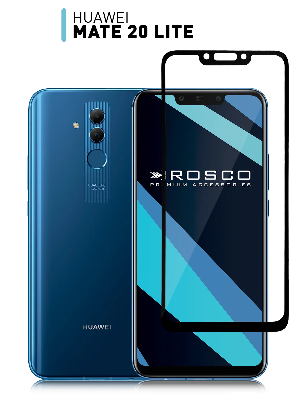 Защитное стекло ROSCO для Huawei Mate 20 Lite с олеофобным покрытием и черной рамкой