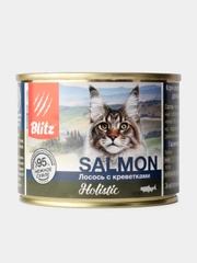 Корм BLITZ SALMON УПАКОВКА 24 ШТУКИ Holistic для кошек, лосось с креветками, 24 Х 200 г