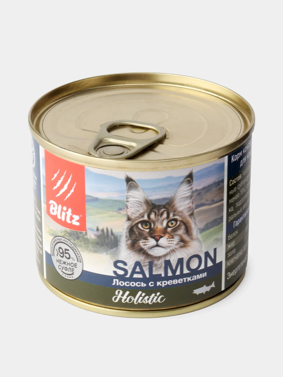 Корм BLITZ SALMON УПАКОВКА 24 ШТУКИ Holistic для кошек, лосось с креветками, 24 Х 200 г