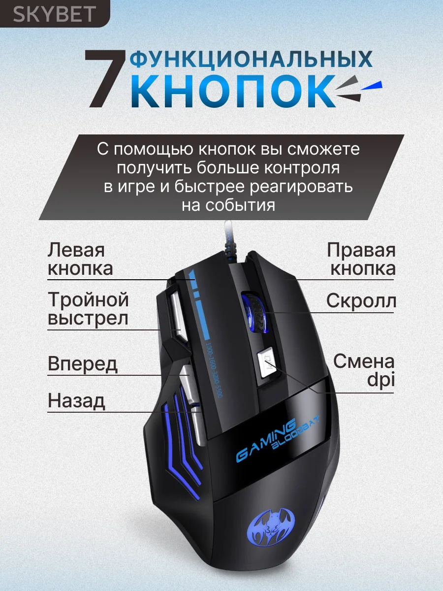 Черный мышь игровая проводная с подсветкой